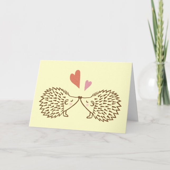 Hedgehogs Kiss Hearts I love you Greeting Card (Front)