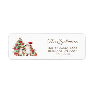 Hedgehogs Santa Hat Christmas Return Address Label