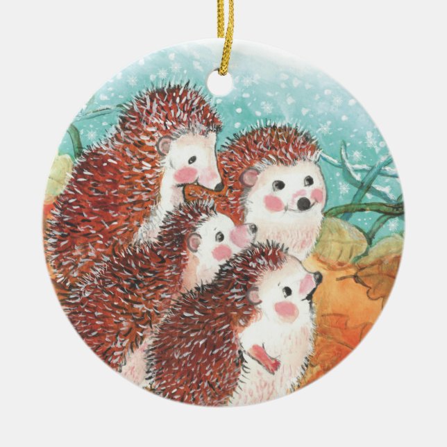 Hedgehogs talking to each other Illustration  Ceramic Ornament (Front)