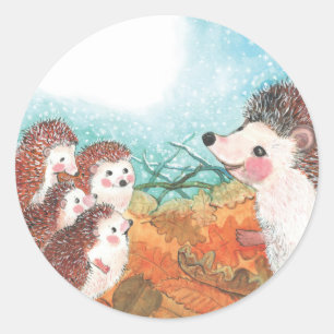 Hedgehogs talking to each other Illustration Classic Round Sticker