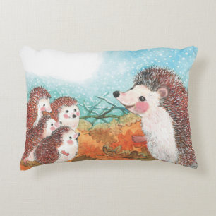 Hedgehogs talking to each other Illustration   Decorative Cushion