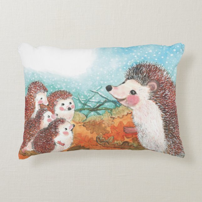 Hedgehogs talking to each other Illustration   Decorative Cushion (Front)