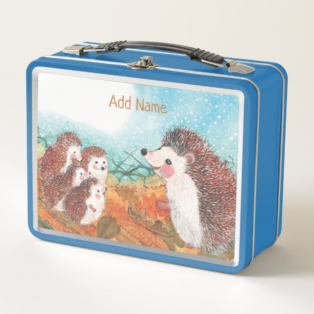 Hedgehogs talking to each other Personalized Metal Lunch Box (Front)