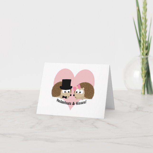 Hedgehugs and Kisses Hedgehog Couple Holiday Card (Front)