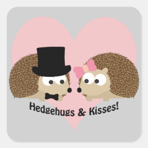 Hedgehugs and Kisses Hedgehog Couple Square Sticker