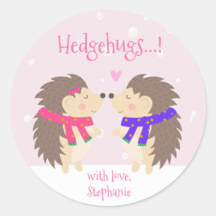 Hedgehugs! Cute Personalized Hedgehog Christmas Classic Round Sticker