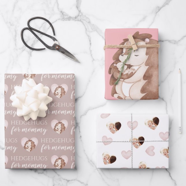 Hedgehugs For Mummy Wrapping Paper Sheets  (Front)