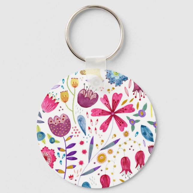 Hedgerow Flowers Watercolor Key Ring (Front)