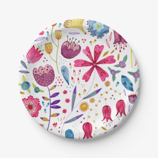 Hedgerow Flowers Watercolor Paper Plate (Front)