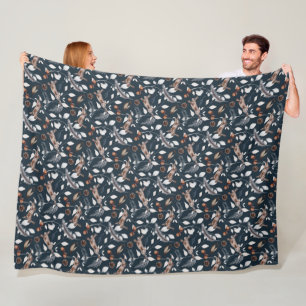 Hedgerow Vines Romping Rabbits Fleece Blanket