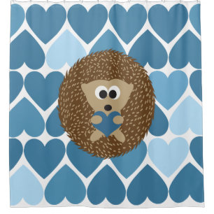 Hedghog and Blue Hearts Shower Curtain