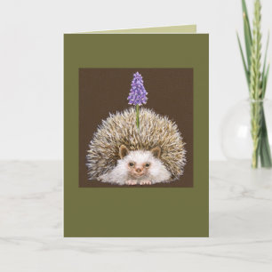 hedghog with grape hyacinth card