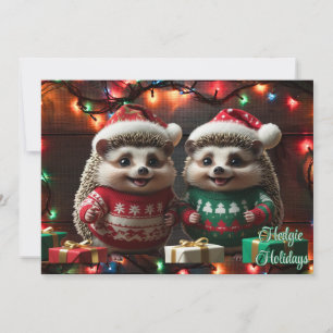 Hedgie Holidays Hedgehogs in Sweaters Personalized Holiday Card