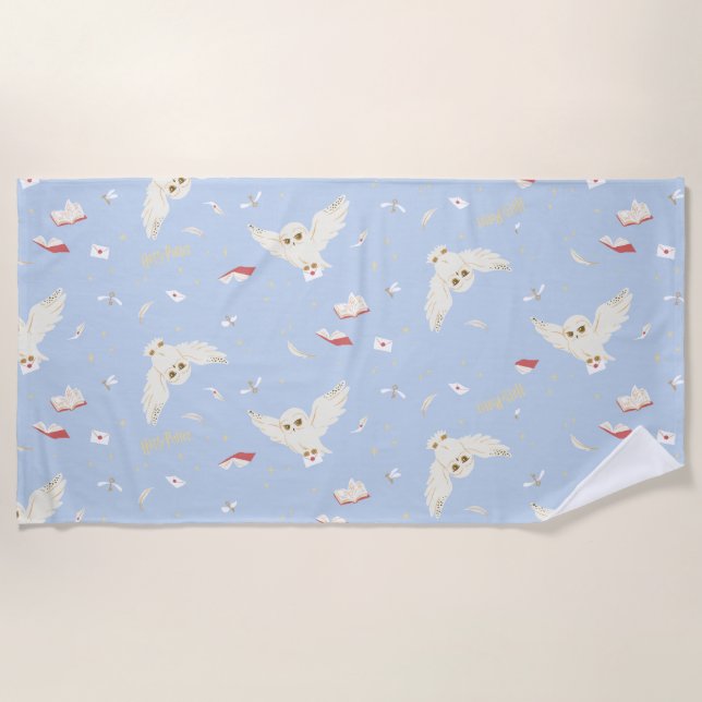 Hedwig Owl Post Letters and Books Pattern Beach Towel (Front)