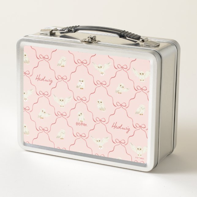 Hedwig Pink Ribbon Pattern Metal Lunch Box (Front)