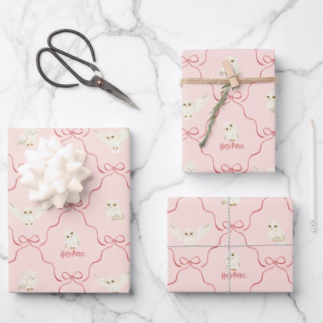 Hedwig Pink Ribbon Pattern Wrapping Paper Sheet (Front)