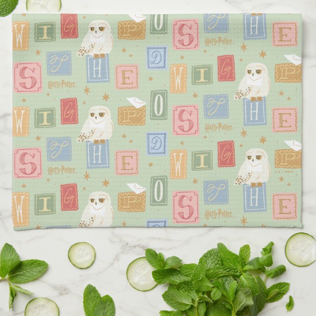 Hedwig Post Letter Block Pattern Tea Towel (Folded)