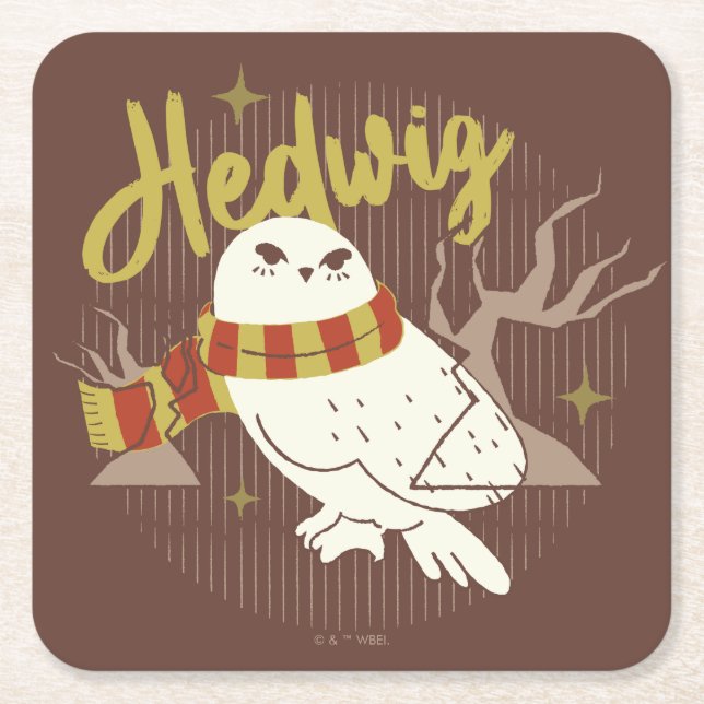 Hedwig Whimsical Forest Drawing Square Paper Coaster (Front)