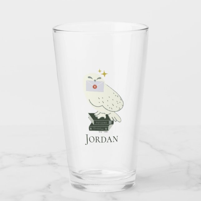 Hedwig With Letter Whimsical Drawing Glass (Front)