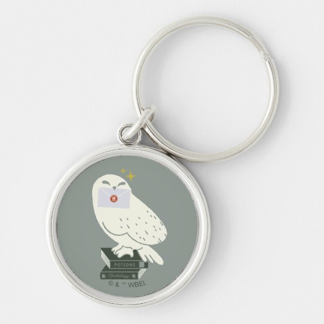 Hedwig With Letter Whimsical Drawing Key Ring (Front)