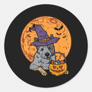 Heeler Witch Hat Moon Jack O Lantern Halloween Classic Round Sticker