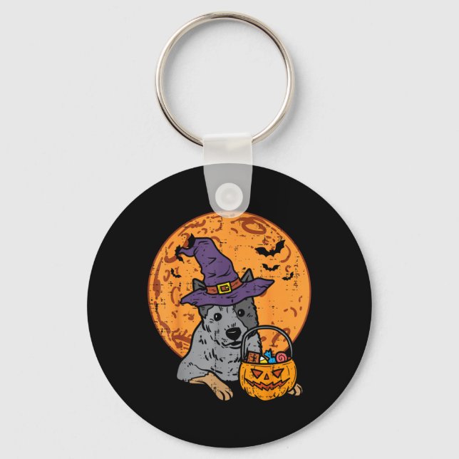 Heeler Witch Hat Moon Jack O Lantern Halloween Key Ring (Front)