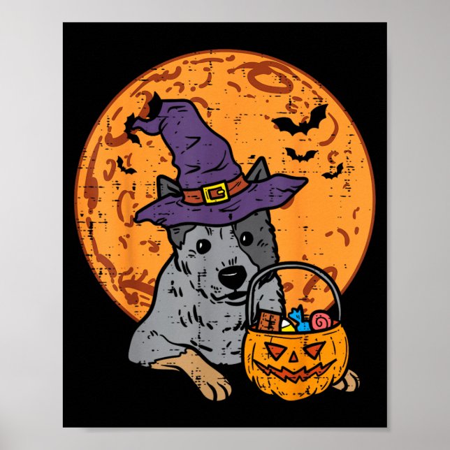 Heeler Witch Hat Moon Jack O Lantern Halloween Poster (Front)