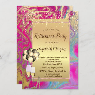 Heels,Ballons,Colourful Marble Retirement Party Invitation