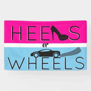 Heels or Wheels {Car} Pink & Blue Gender Reveal Banner