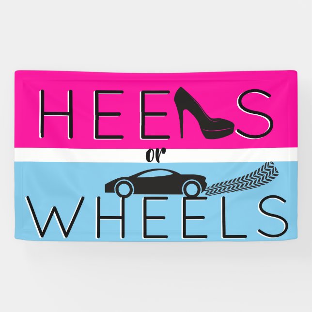 Heels or Wheels|{Car} Pink & Blue Gender Reveal Banner (Horizontal)