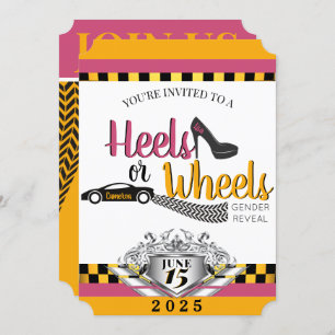 Heels or Wheels {Car} Pink & Yellow Gender Reveal Invitation