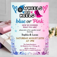 heels or wheels gender reveal invitations