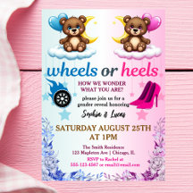heels or wheels gender reveal invitations