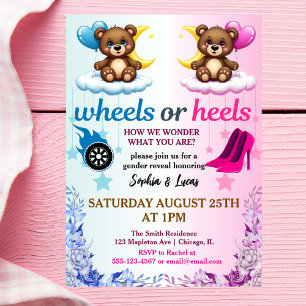 heels or wheels gender reveal invitations