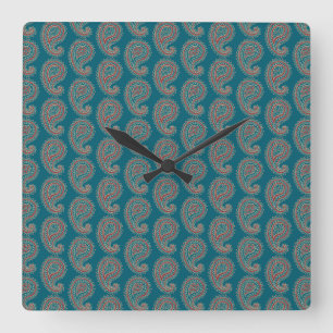 Heffalumps Red Blue Beige Paisley Wall Clock