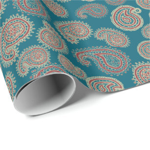 Heffalumps Red Blue Beige Paisley Wrapping Paper