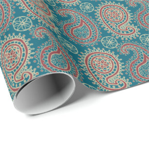 Heffalumps Red Blue Beige Paisley Wrapping Paper