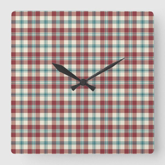 Heffalumps Red, Blue, Beige Plaid Wall Clock (Front)