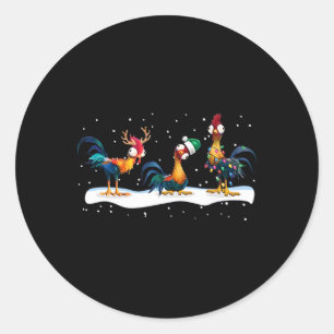 Hei Hei Chicken Christmas - Uni, Black, Short Slee Classic Round Sticker