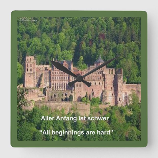 Heidelberg Castle & German Saying Wall Clock (Front)