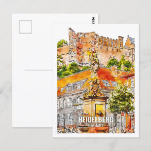 Heidelberg Germany Famous Travel Place Watercolor Postcard