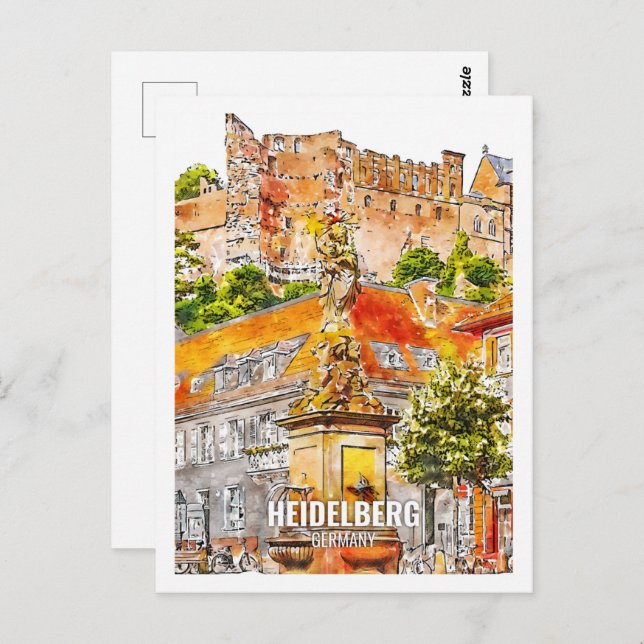 Heidelberg Germany Famous Travel Place Watercolor Postcard (Front/Back)