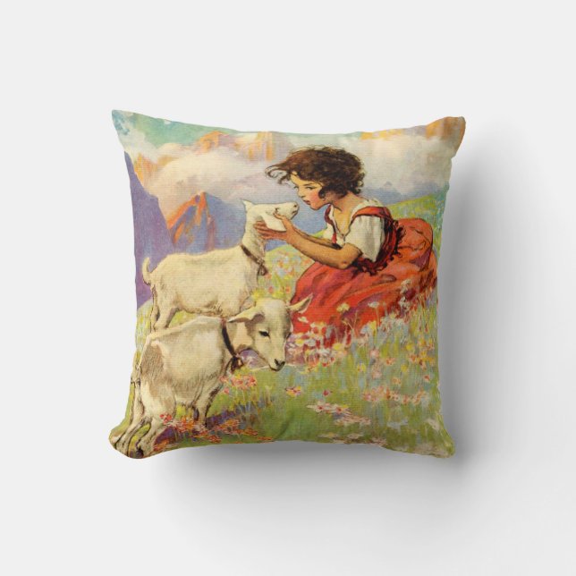 “Heidi and Her Goats” by Jessie Willcox Smith Cushion (Front)