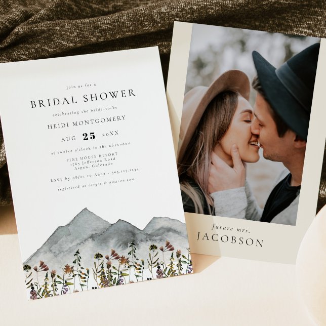 HEIDI Boho Watercolor Mountain Wildflower Bridal Invitation (Creator Uploaded)