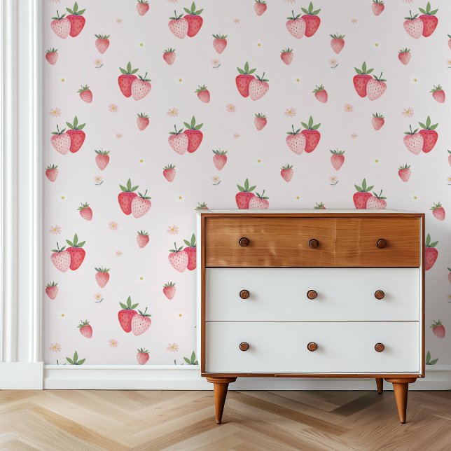 HEIDI Cute Pink Boho Strawberry Baby Girl Nursery Wallpaper (HEIDI Cute Pink Boho Strawberry Baby Girl Nursery Wallpaper)