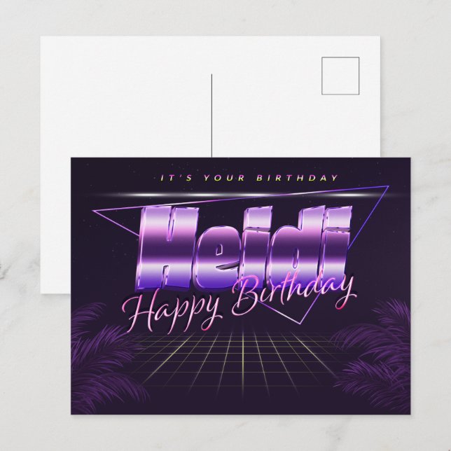 Heidi name first name purple postcard birthday (Front/Back)