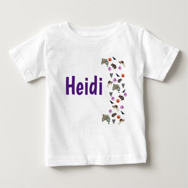 Heidi, Name Logo With Australian Wildlife,  Baby T-Shirt (Front)