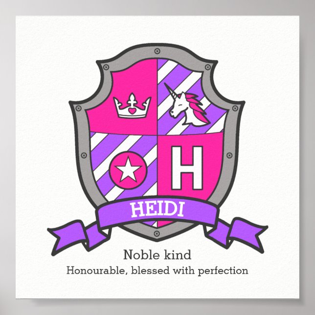 Heidi name meaning unicorn letter H crest poster (Front)