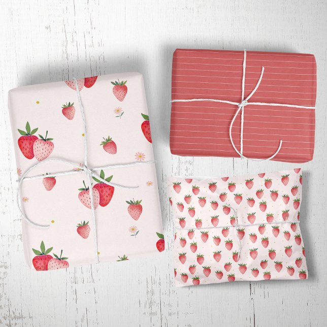HEIDI Pink Berry Boho Strawberry Girl Baby Shower Wrapping Paper Sheet (HEIDI Pink Berry Boho Strawberry Girl Baby Shower Wrapping Paper Sheets)
