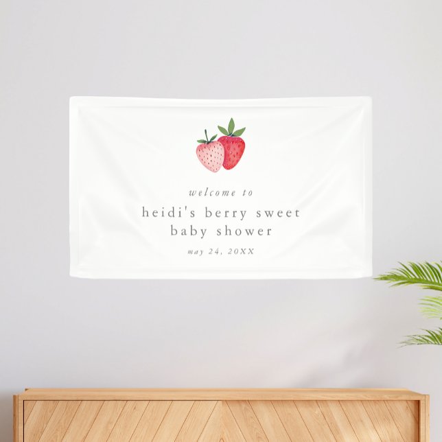 HEIDI Pink Berry Sweet Strawberry Girl Baby Shower Banner (HEIDI Pink Berry Sweet Strawberry Girl Baby Shower Banner)